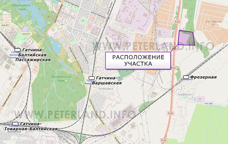 расположение участка около Гатчины и Киевского шоссе